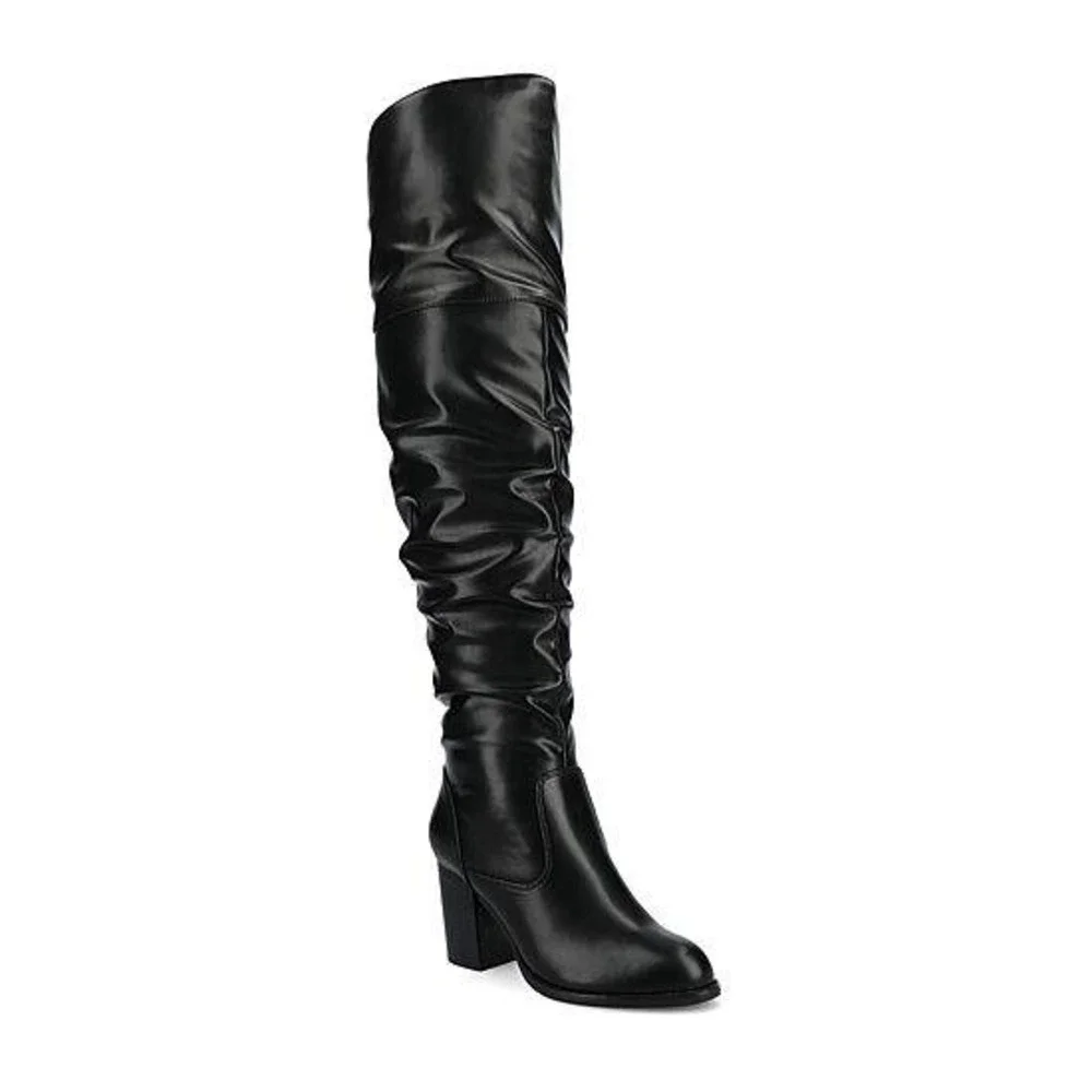 Journee Collection Kaison Wide Calf Stacked Heel Over the Knee Boots Black 12M